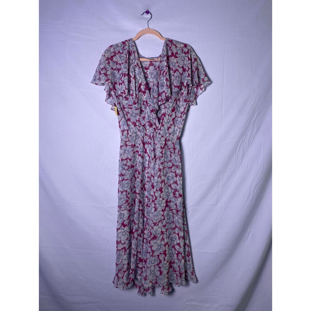 Vintage Dara Jeffries 80’s Chiffon Flounce Pink Gray Floral Ruffle Dress 11/12